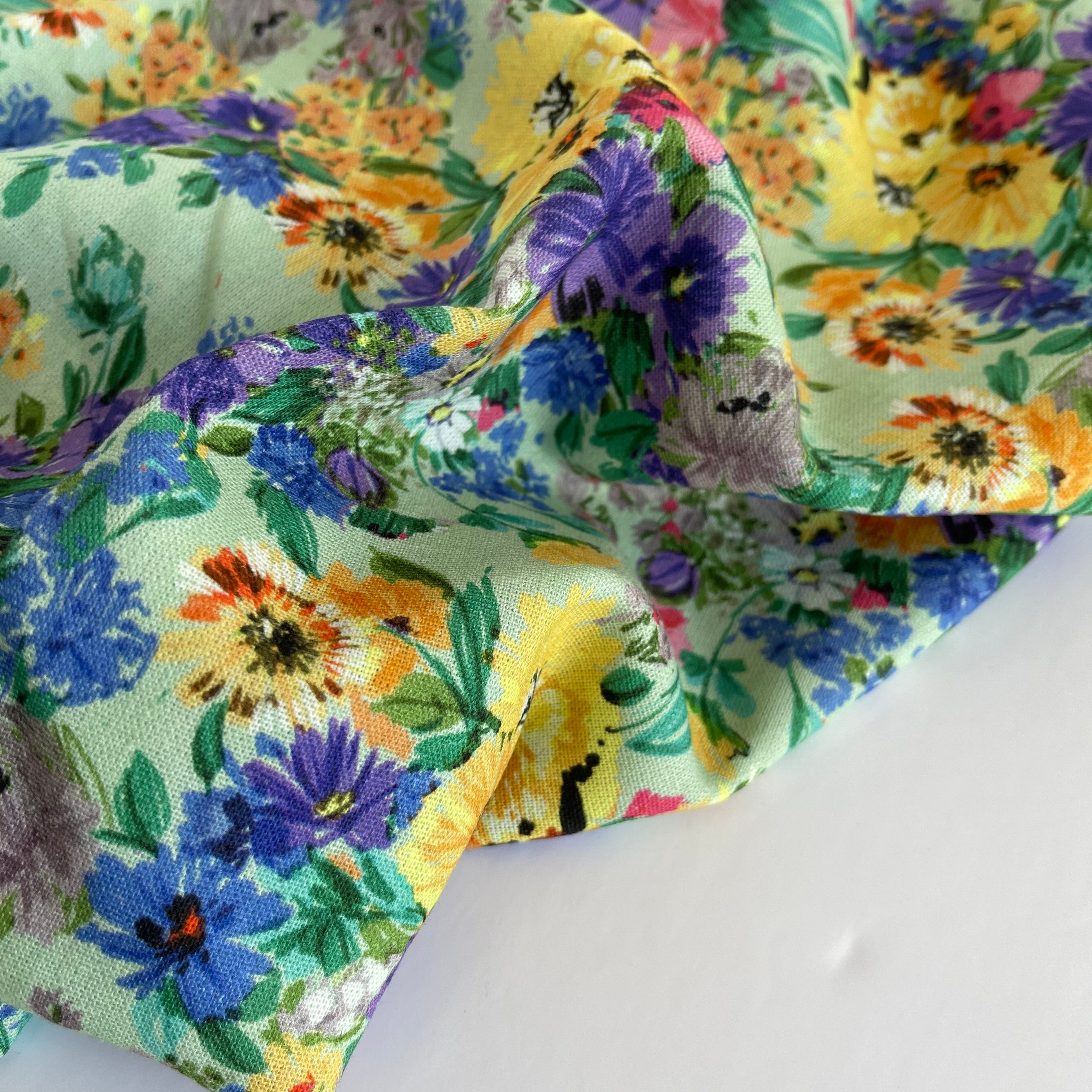 REMNANT 1.27 Metres - Summer Field Mint Linen Viscose Fabric