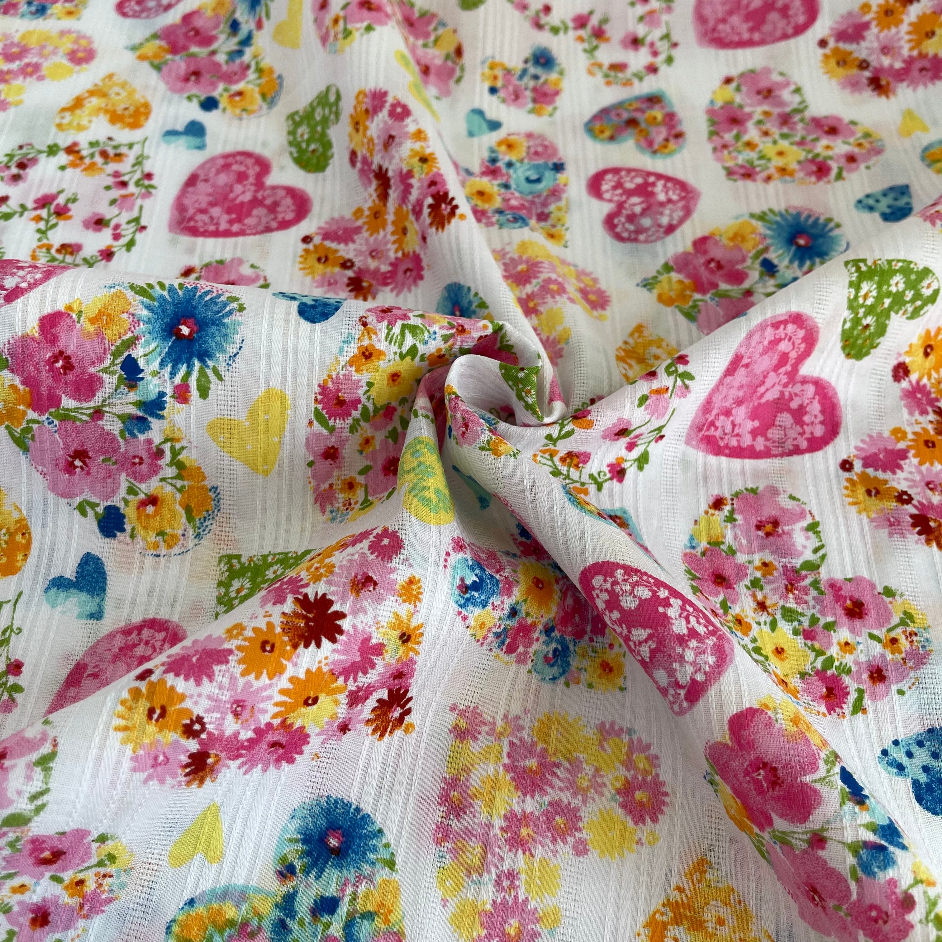 Little Darling - Love Hearts Cotton Seersucker Fabric