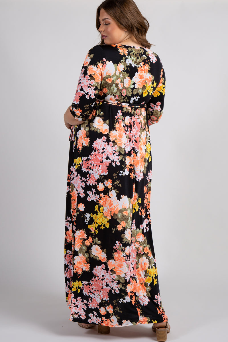 Black Floral Sash Tie Plus Maternitynursing Maxi Dress Pinkblush