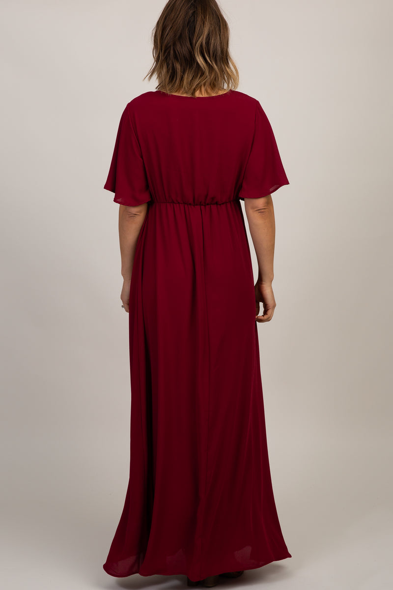Pinkblush Burgundy Chiffon Bell Sleeve Maxi Dress 