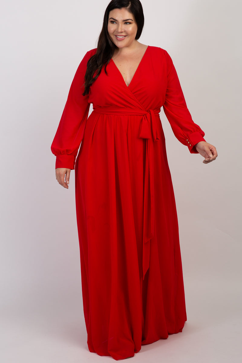 red chiffon dress long sleeve