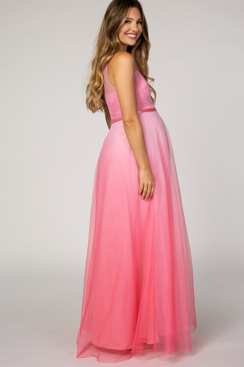 Pink Tulle Ombre Mesh Maternity Evening Gown Pinkblush 