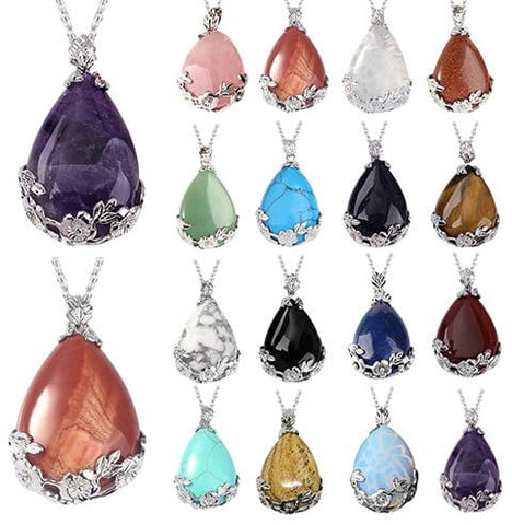 Flower Crystal Teardrop Necklace