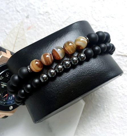Balancing Hematite & Agate Bracelet Set