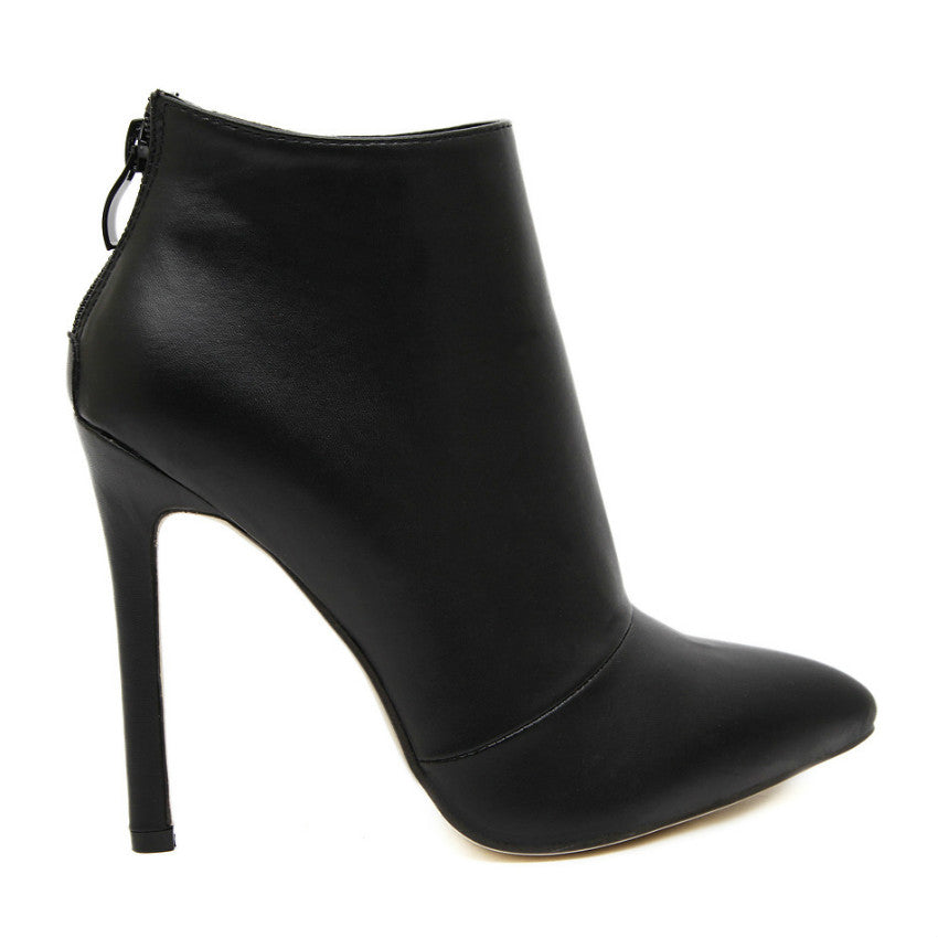 black leather stiletto ankle boots