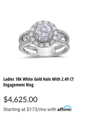 LADIES 18K WHITE GOLD HALO WITH 2.49 CT ENGAGEMENT RING