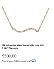 18K YELLOW GOLD WAVE WOMEN'S NECKLACE WITH 0.18 CT DIAMONDS