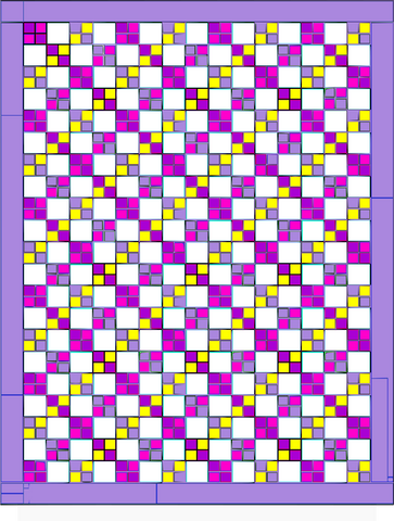 Purple, pink, and yellow variation on the Youngest Daughter Twin Quilt Pattern