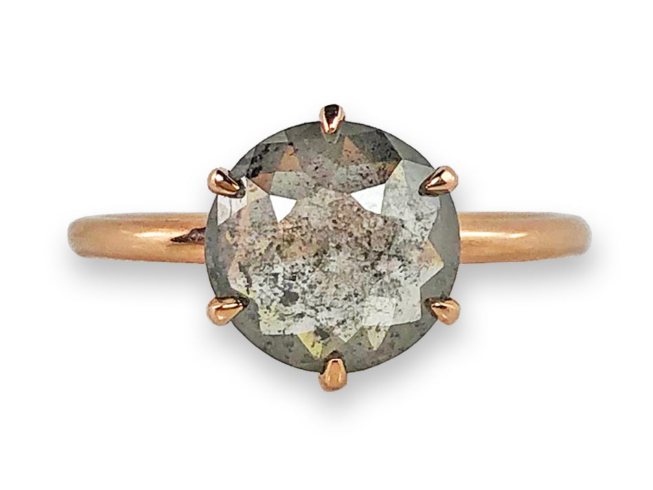 14K Rose Gold and Round Gray Diamond