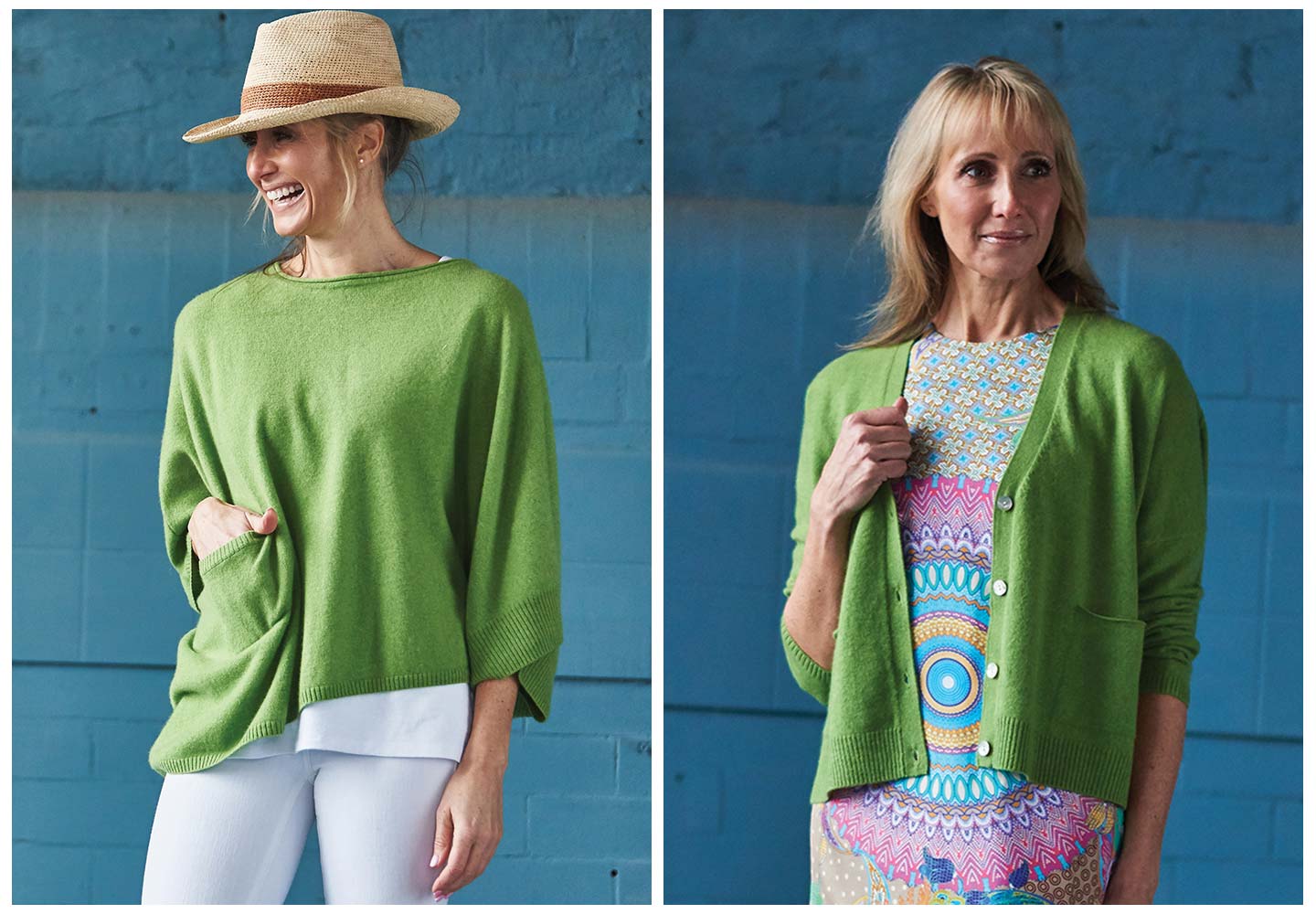 green cashmere clothes on woman
