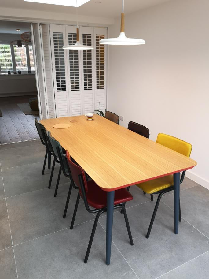 WW Table - Red, Blue & Oak - Hayche Furniture Clerkenwell