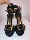 Black Chunky Ankle Strap Velvet Heels