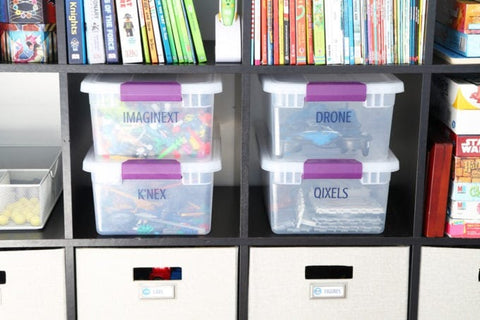 clear storage bins being used