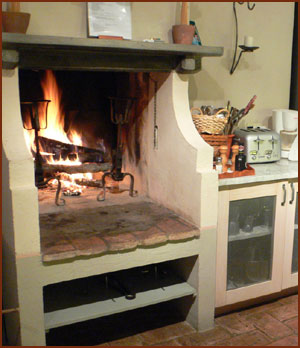 A kitchen fireplace