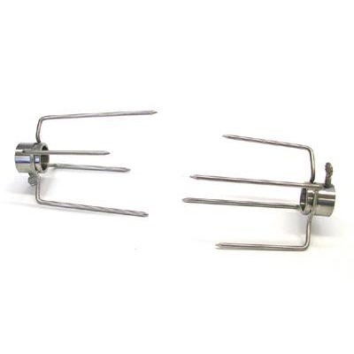 Set of 2 New S/S Long 2 Prong Forks for Rotisserie BBQ Spit suit 32mm Round S 