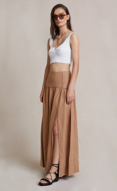 tan maxi skirt