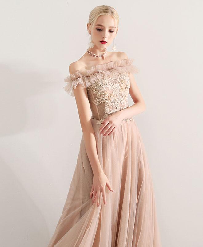Champagne Tulle Lace Long Prom Dress Champagne Tulle Off Shoulder Eve Shopyoyo