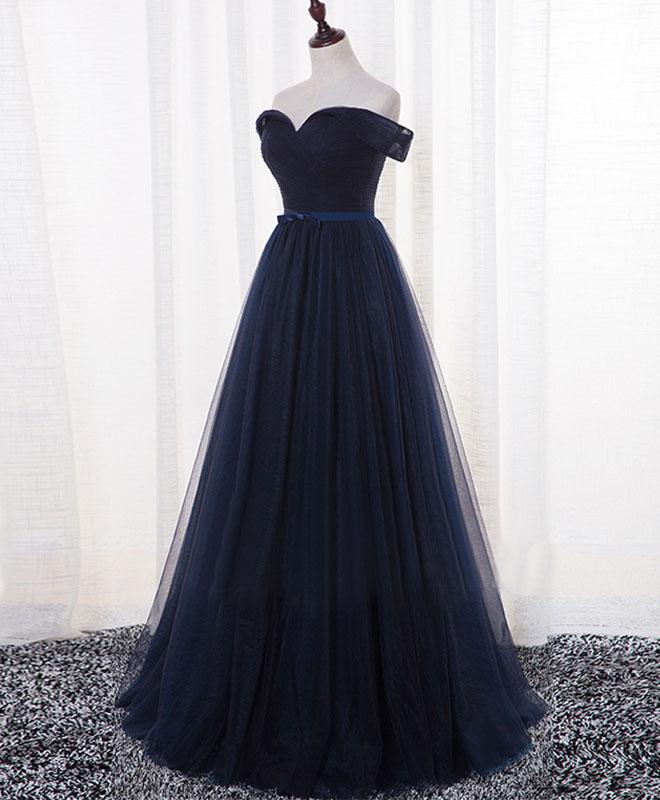 off shoulder dark blue dress