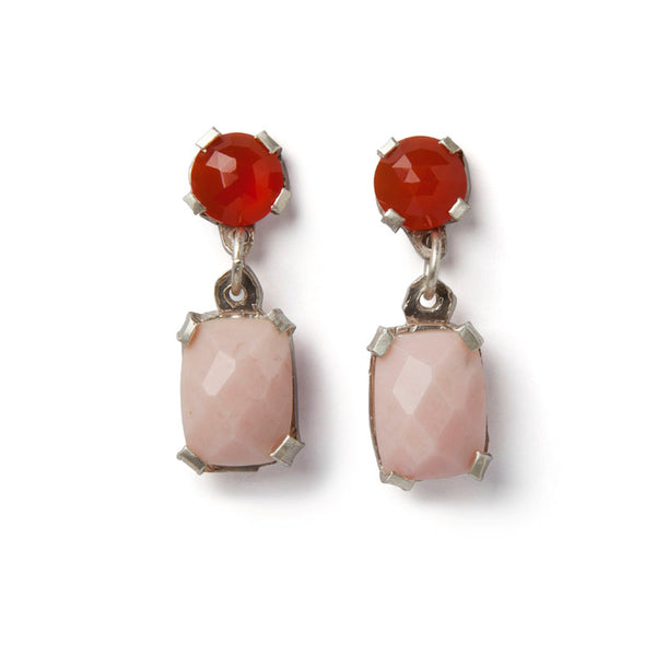 Rough earrings with carnelian and pink opal by Geraldine Fenn