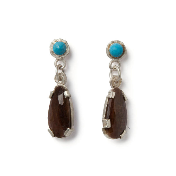 Rough earrings with turquoise and corundum by Geraldine Fenn