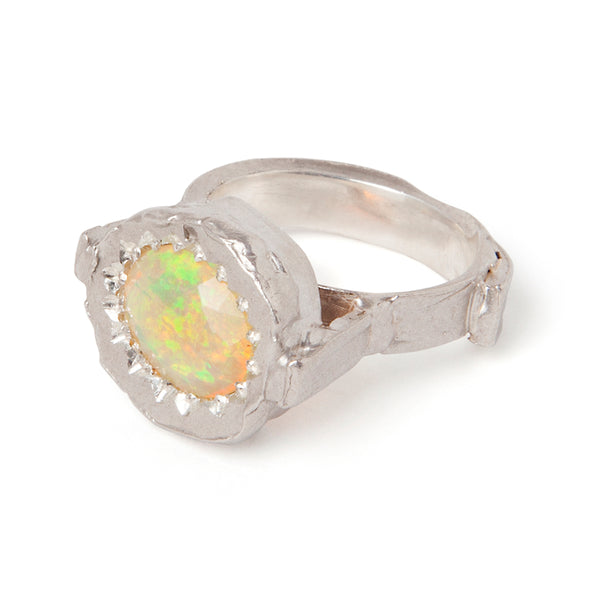 Rough ring with Ethiopian opal by Geraldine Fenn