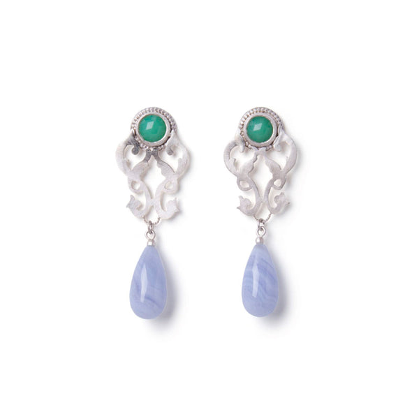 filigree_studs_with_chrysoprase&blue_chalcedony_drops