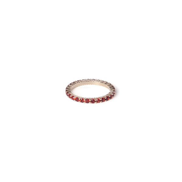 Yellow gold eternity band with Mozambican garnets