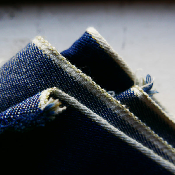 PICTURED:  Our 13 oz Classic Indigo Selvedge Denim, made exclusively for Glenn's in the USA