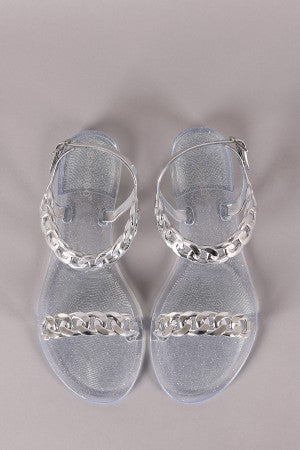 Bamboo Jelly Glitter Metallic Chain Flat Sandal