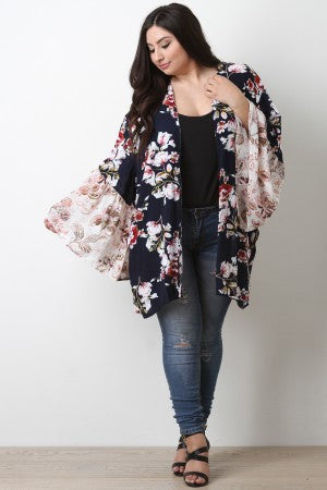 Floral Trumpet Sleeve Kimono