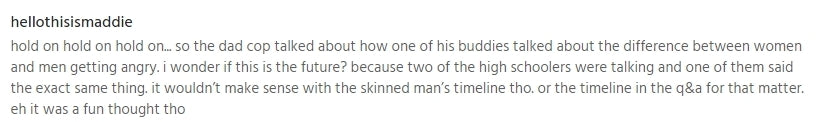 Comment from Webtoon reader regarding regarding Thompson's observation about women being similar to Keifer's observation in season one