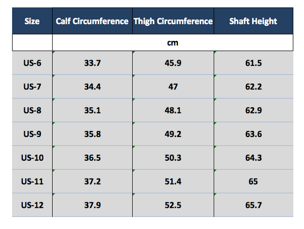 Funtasma-3000 calf and thigh circumference measurements