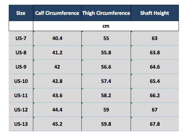 Funtasma Dominatrix-3024X calf and thigh circumference measuremetns