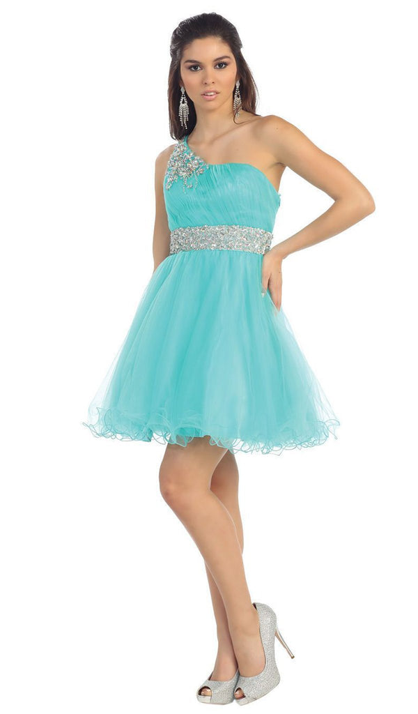 Asymmetrical Shirred Bodice A-Line Cocktail Dress