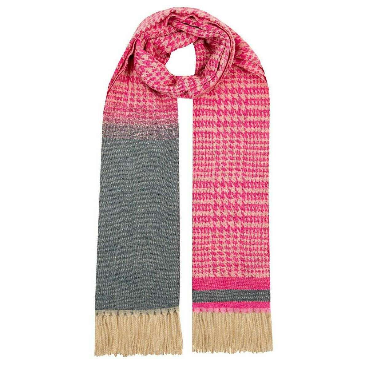 Dents Colour Block Panel Dogtooth Scarf - Hot Pink