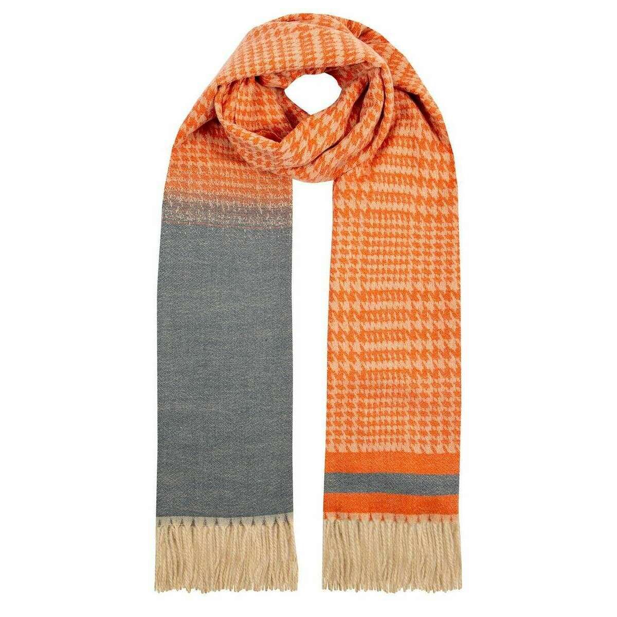 Dents Colour Block Panel Dogtooth Scarf - Marmalade Orange