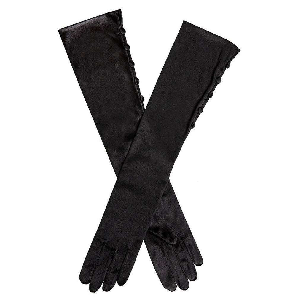 Dents Daphne Long Below Elbow Satin Button Gloves - Black