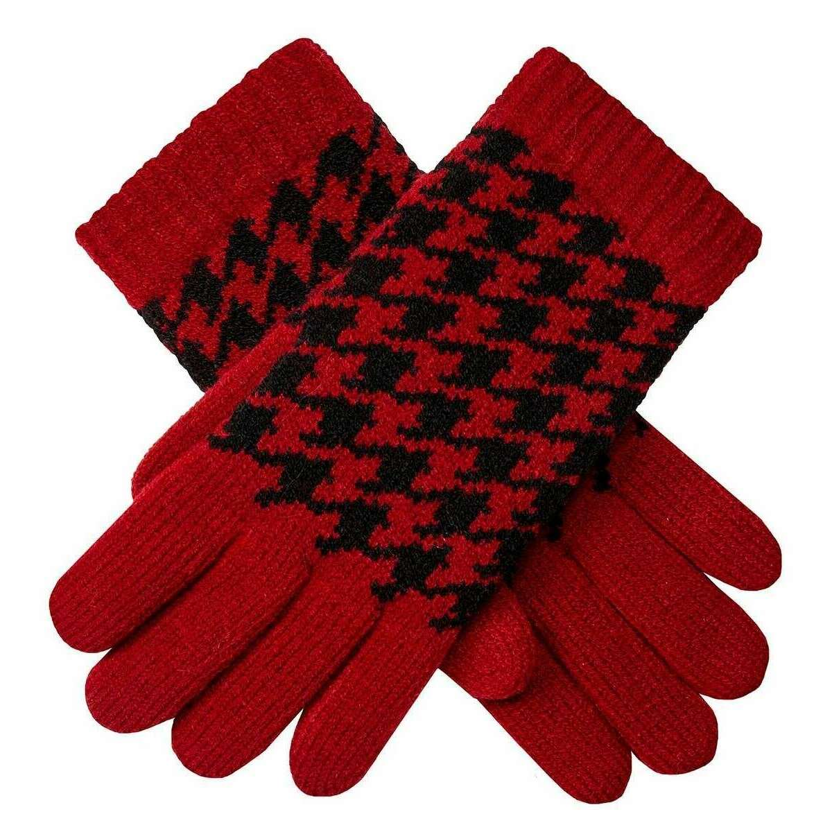 Dents Dogtooth Jacquard Knitted Gloves - Berry Red/Black
