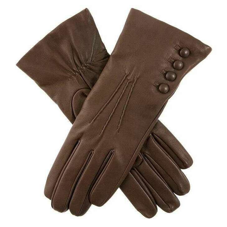 Dents Evangeline Touchscreen Three-Point Cashmere Lined Leather Gloves - Mocca Brown/Natural