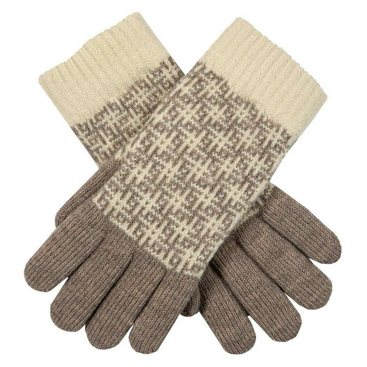 Dents Hashtag Jacquard Knitted Gloves - Camel Beige/Winter White