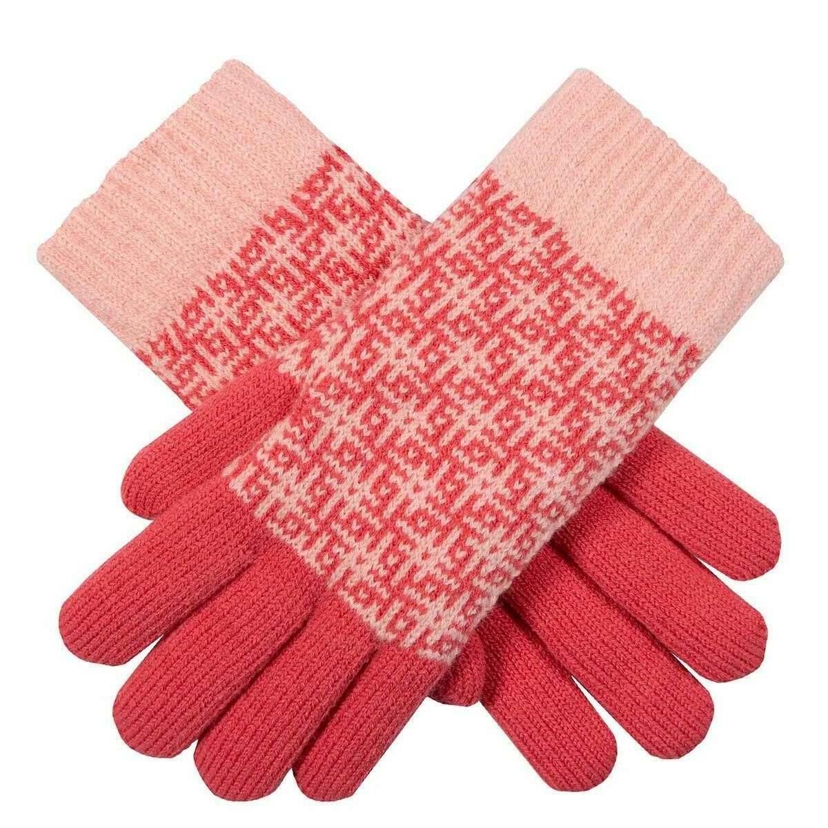 Dents Hashtag Jacquard Knitted Gloves - Fuchsia/Powder Pink