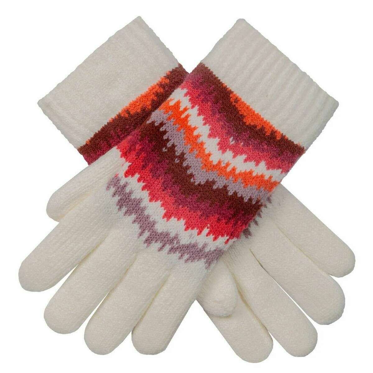 Dents Jacquard Contrasting Stipes Knitted Gloves - Winter White