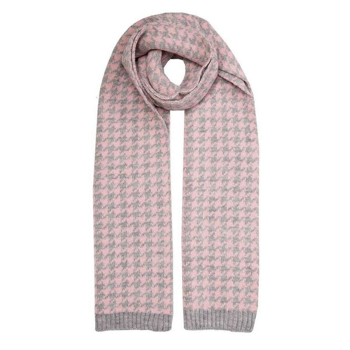 Dents Jacquard Dogtooth Pattern Knitted Scarf - Dove Grey/Blush Pink