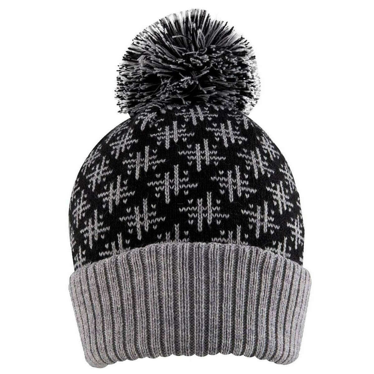 Dents Jacquard Knitted Hash Symbol Pattern Bobble Hat - Black/Dove Grey