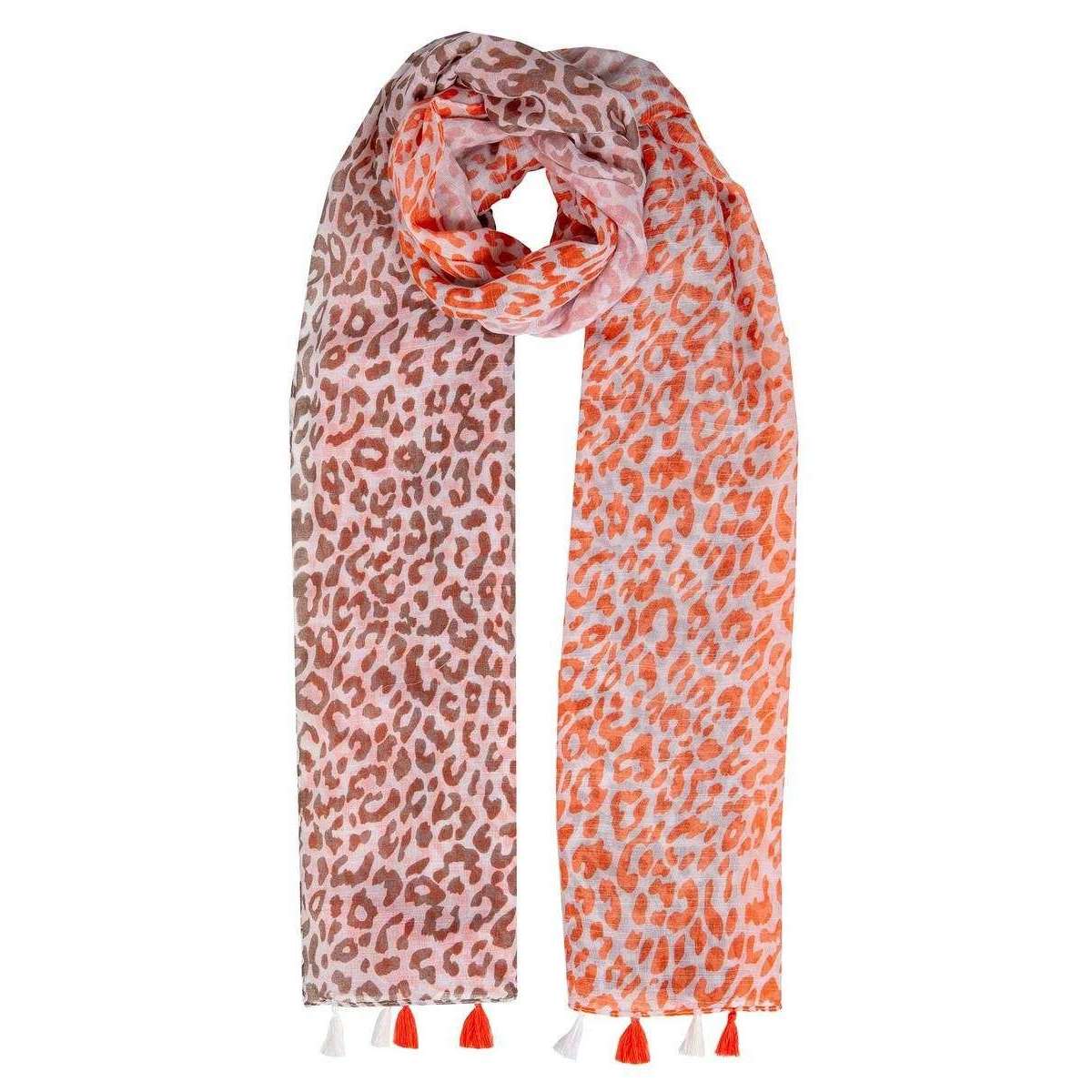 Dents Leopard Print Contrast Lightweight Scarf - Orange