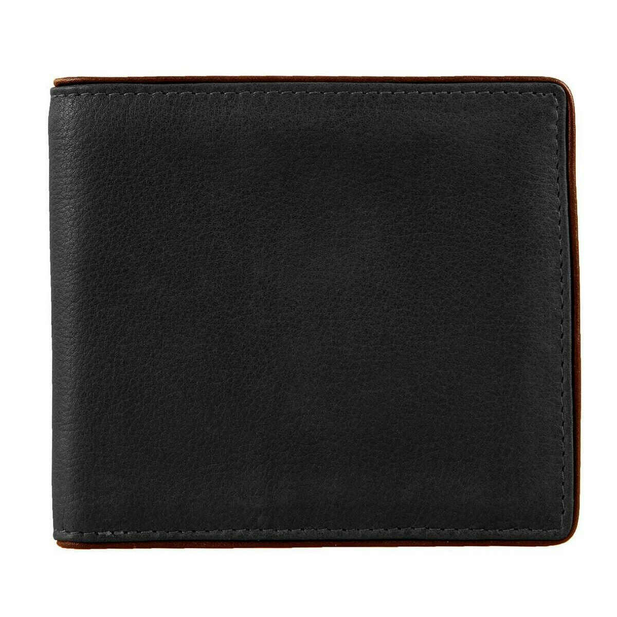 Dents Severn Leather RFID Blocking Coin Bifold Wallet - Black/Dark Tan