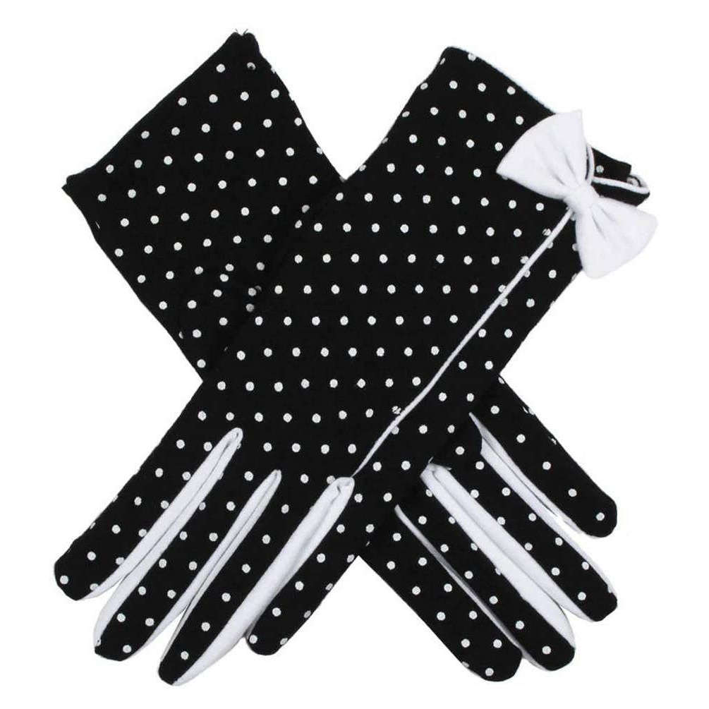 Dents Vivienne Spotted Bow Trim Cotton Gloves - Black/White