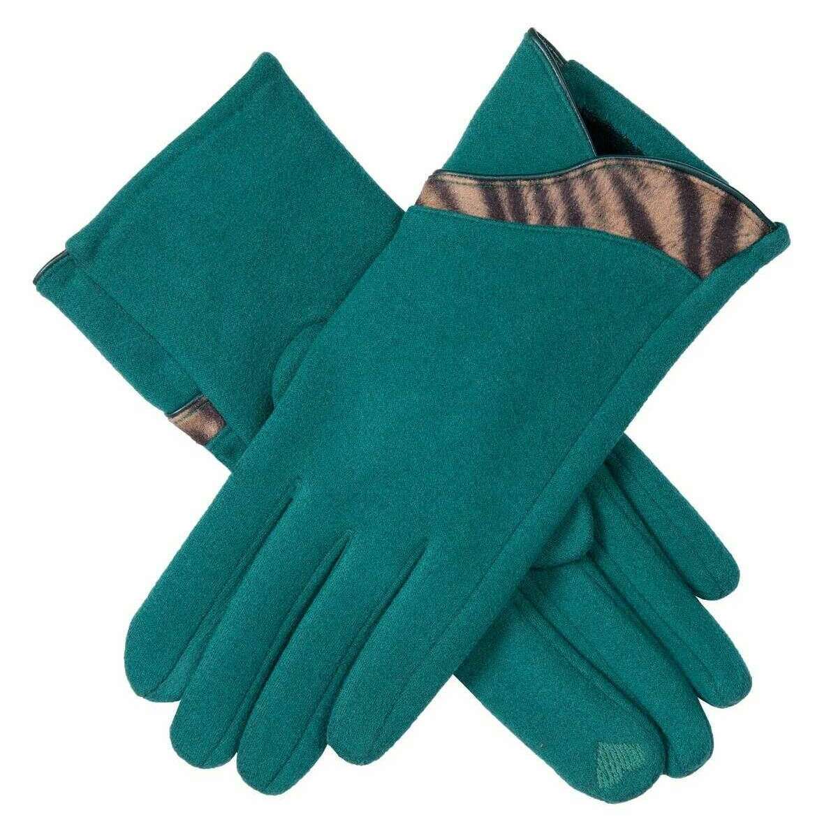 Dents Zebra Print Touchscreen Velour-Lined Gloves - Emerald Green