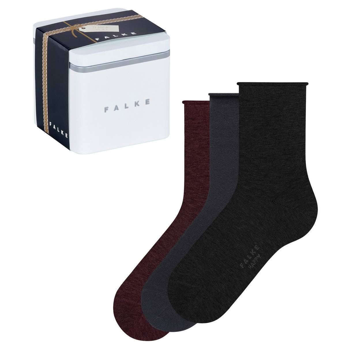 Falke Happy Box Thank You 3 Pack Socks - Black/Grey/Burgundy