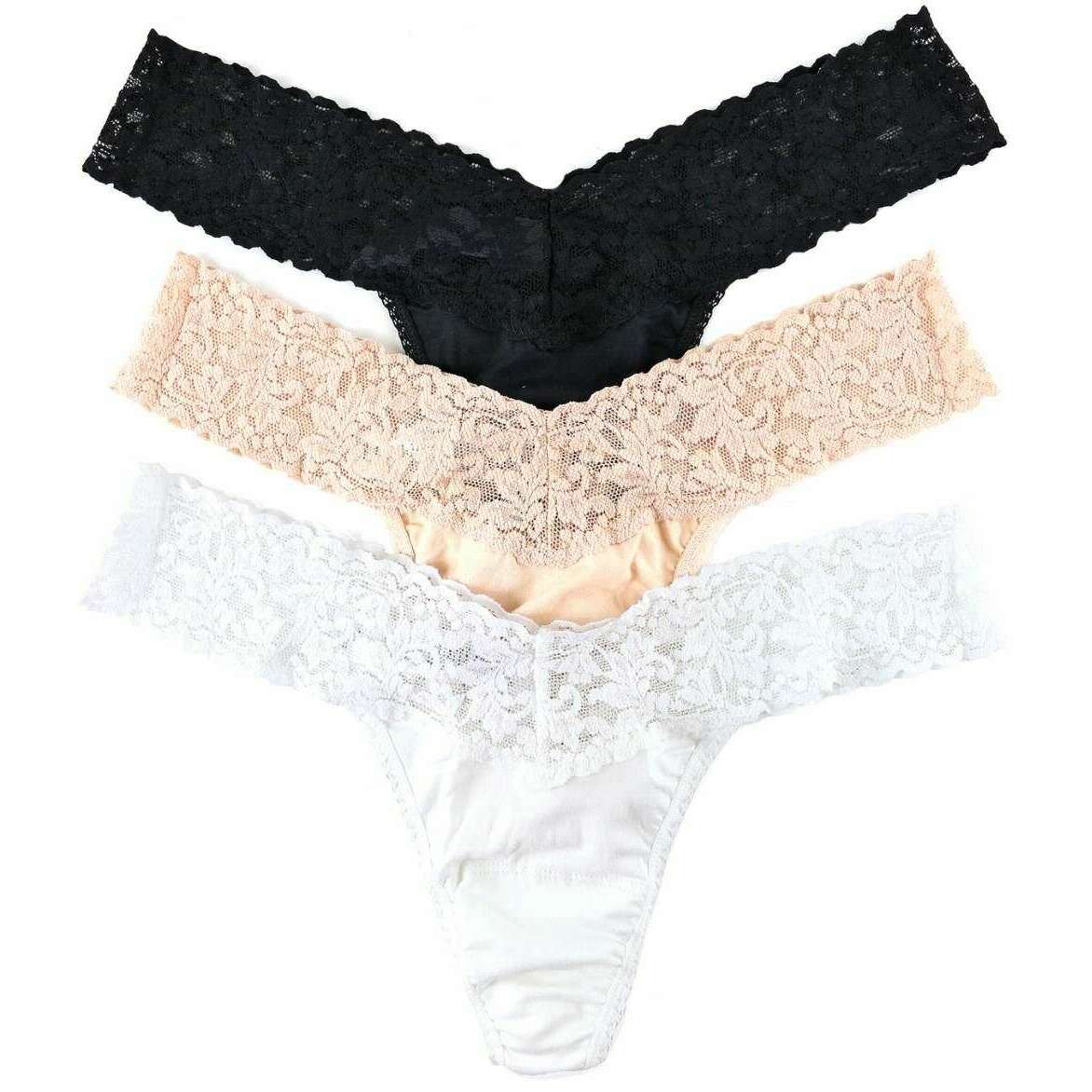 Hanky Panky Cotton 3 Pack Low Rise Thong - Black/White/Chai Nude